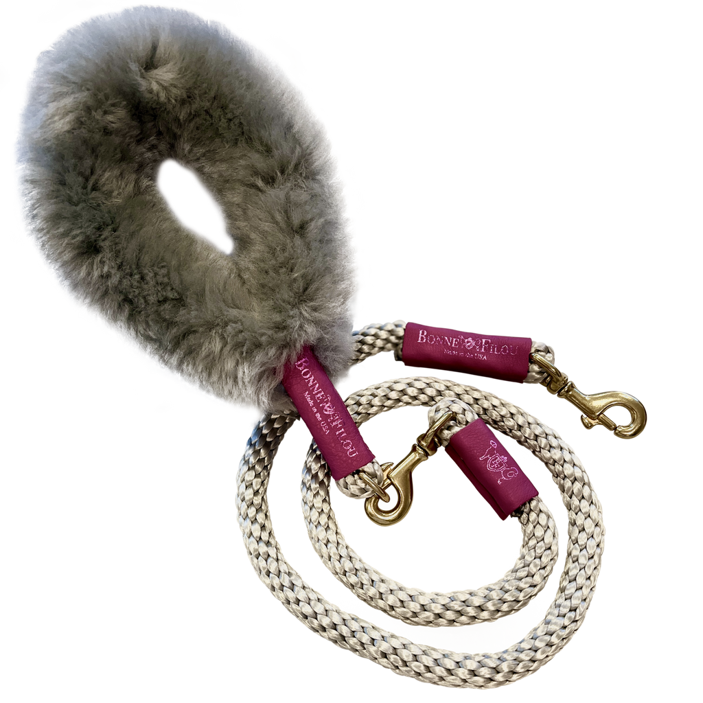 Bundle Shearling Fur Grip + Rope Leash for Dogs by Bonne et Filou
