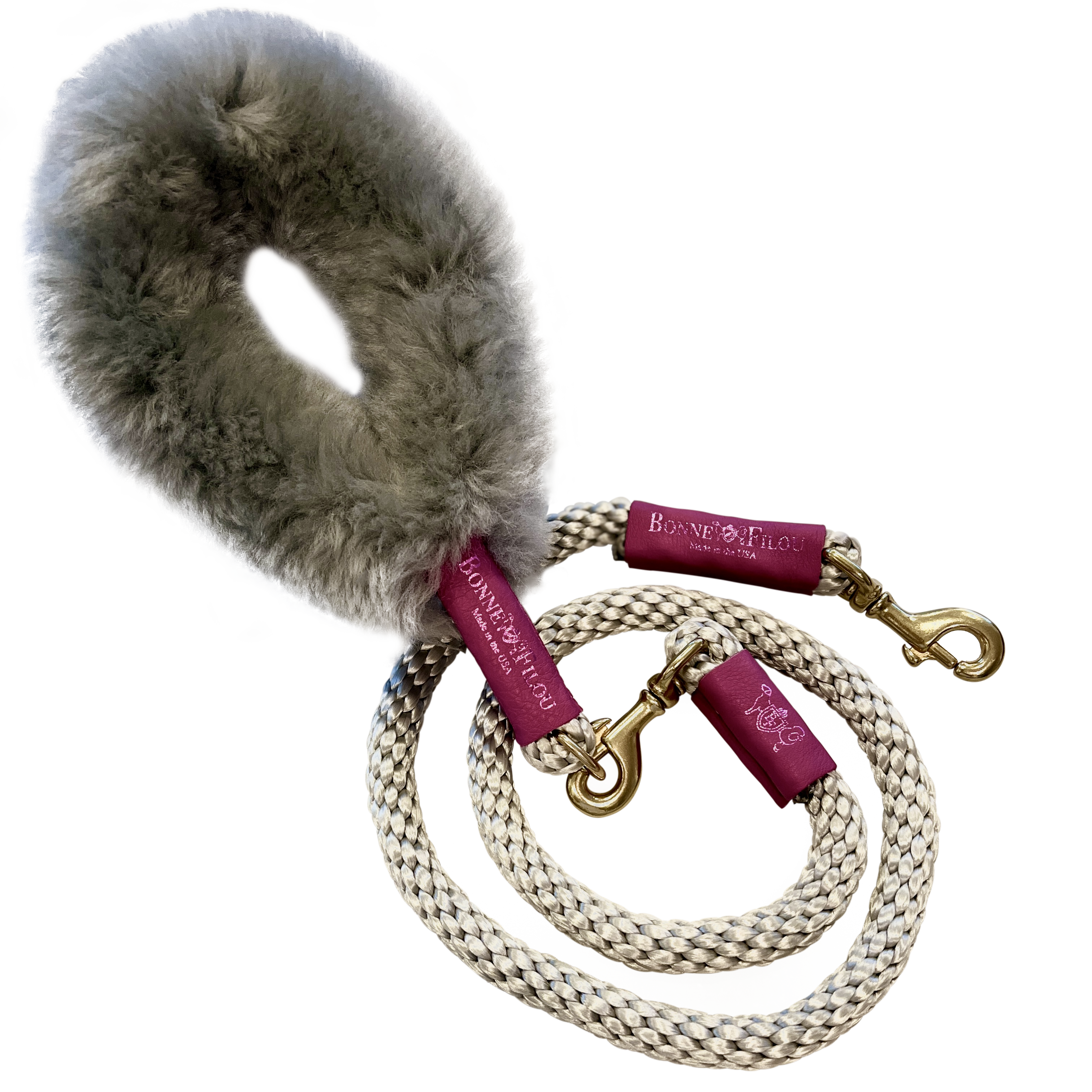 Bundle Shearling Fur Grip + Rope Leash for Dogs by Bonne et Filou