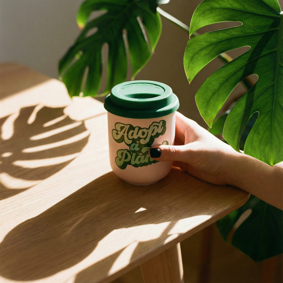 Adopt a Plant Ceramic To Go Mug | Holds 16 oz. | Eco Mug with Silicone Lid and Sleeve by The Bullish Store