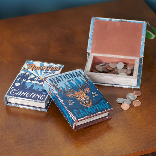 Adventure Awaits Canoeing Book Box | Outdoor-Themed Book Shaped Storage Stash Trinket Box by The Bullish Store