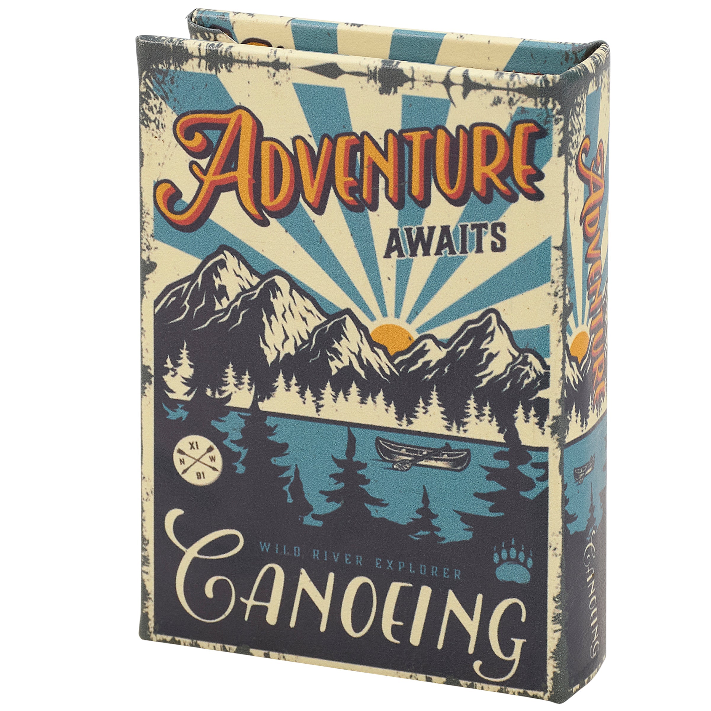 Adventure Awaits Canoeing Book Box | Outdoor-Themed Book Shaped Storage Stash Trinket Box by The Bullish Store