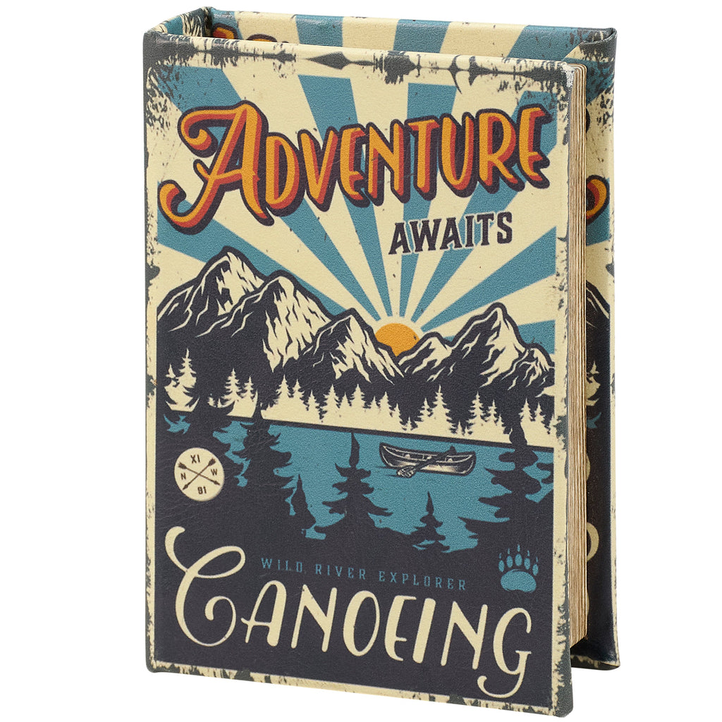 Adventure Awaits Canoeing Book Box | Outdoor-Themed Book Shaped Storage Stash Trinket Box by The Bullish Store
