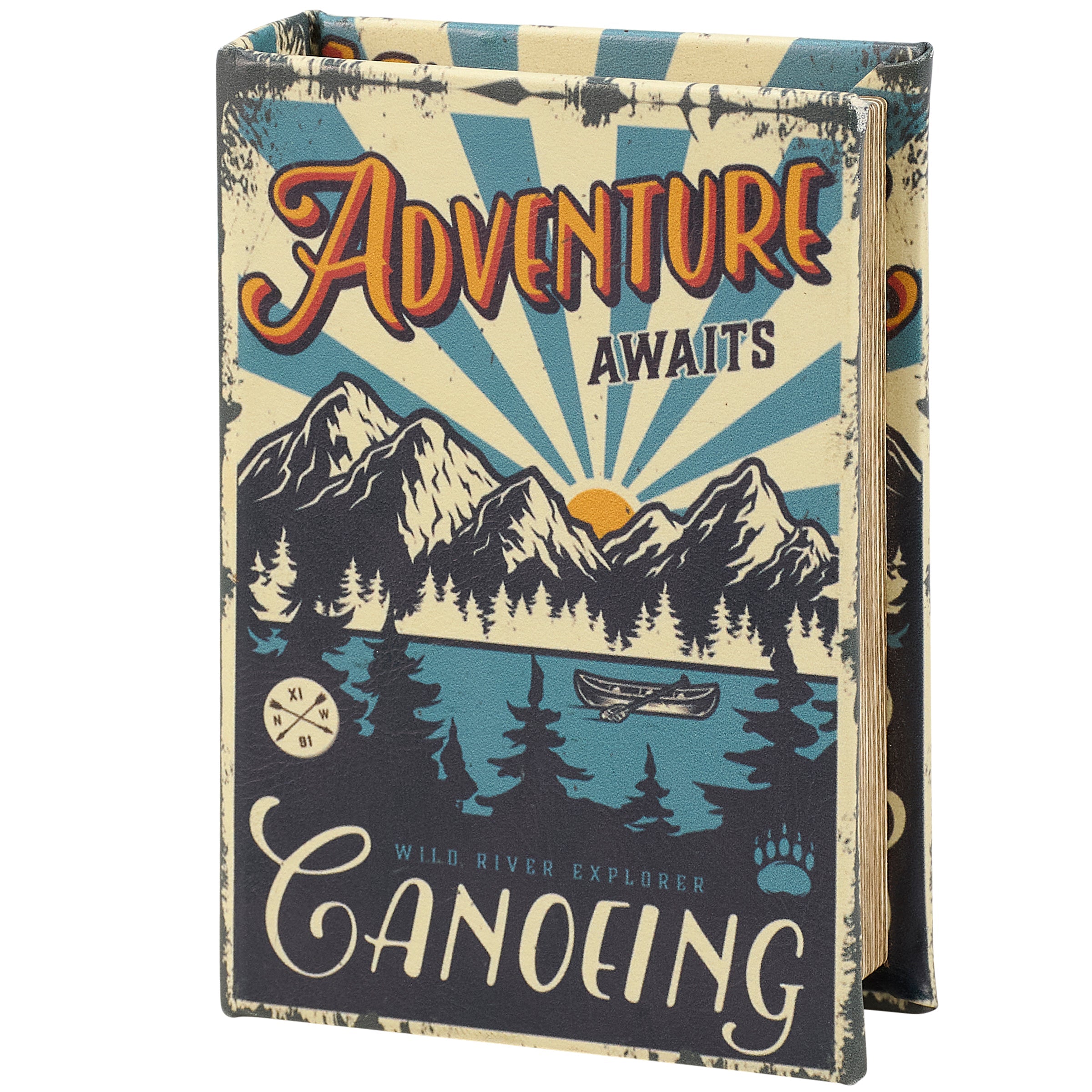 Adventure Awaits Canoeing Book Box | Outdoor-Themed Book Shaped Storage Stash Trinket Box by The Bullish Store
