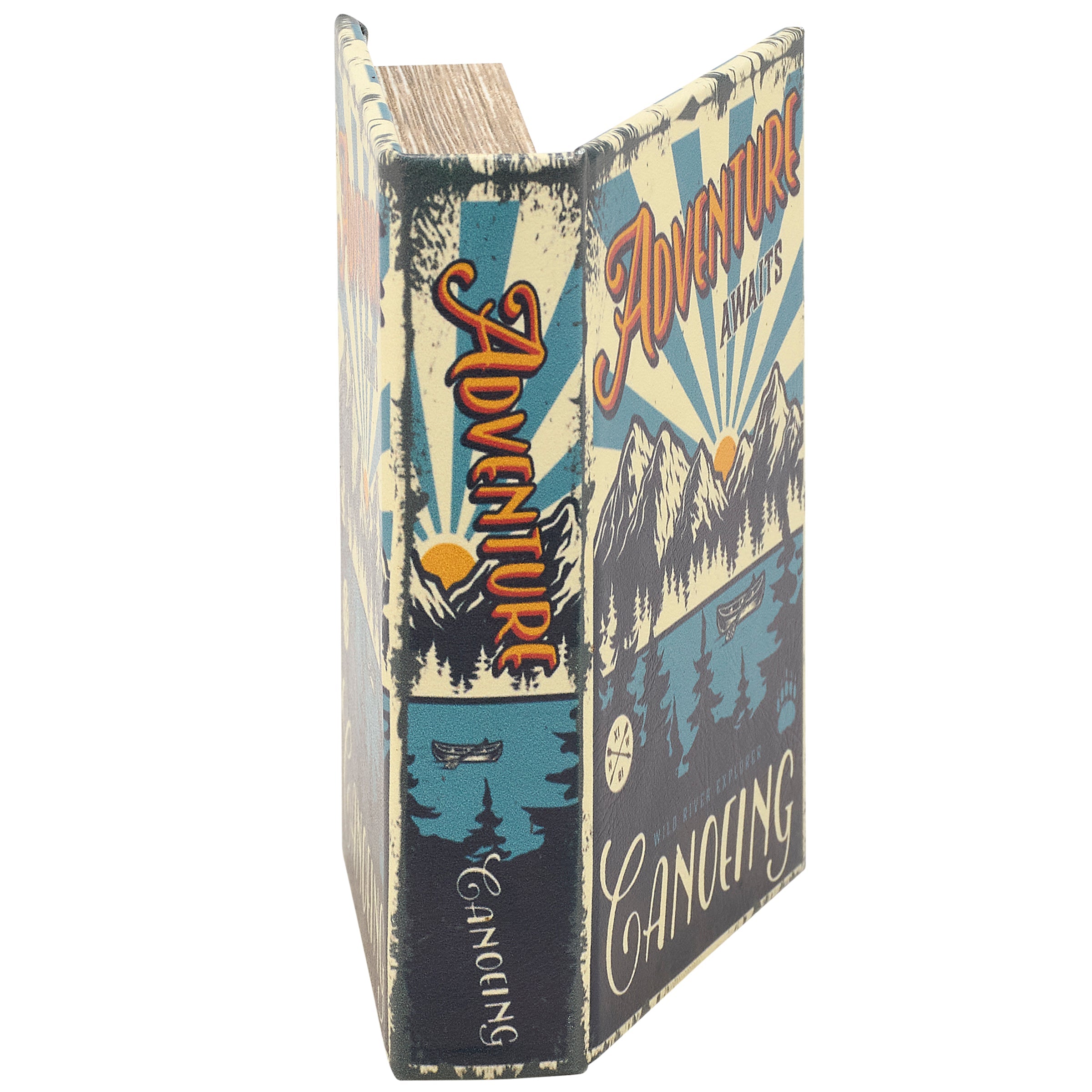 Adventure Awaits Canoeing Book Box | Outdoor-Themed Book Shaped Storage Stash Trinket Box by The Bullish Store