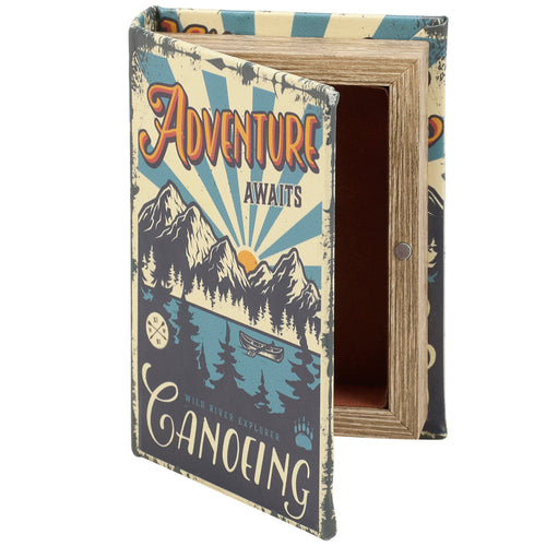 Adventure Awaits Canoeing Book Box | Outdoor-Themed Book Shaped Storage Stash Trinket Box by The Bullish Store