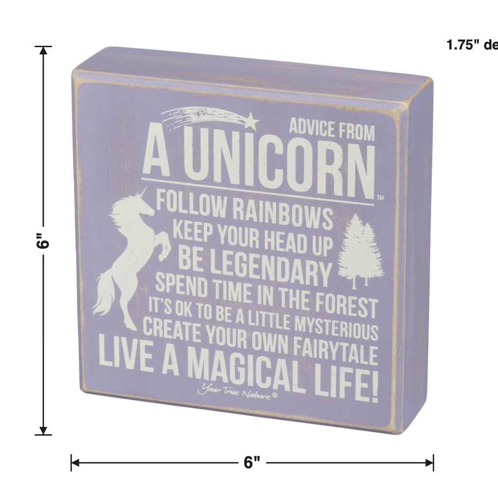Advice From Unicorn Wooden Box Sign | Purple with White Lettering 6" x 6" by The Bullish Store