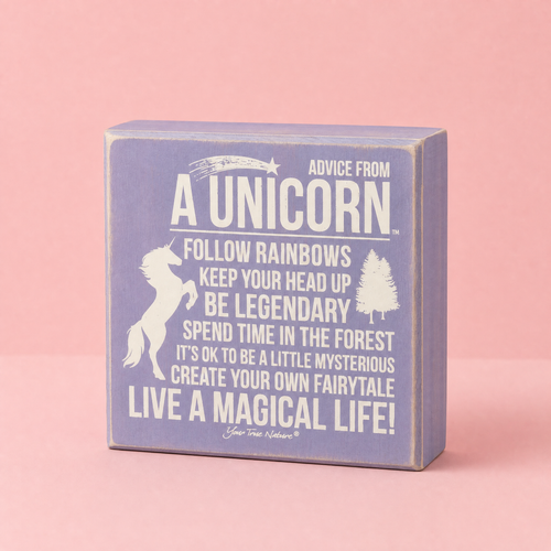 Advice From Unicorn Wooden Box Sign | Purple with White Lettering 6" x 6" by The Bullish Store
