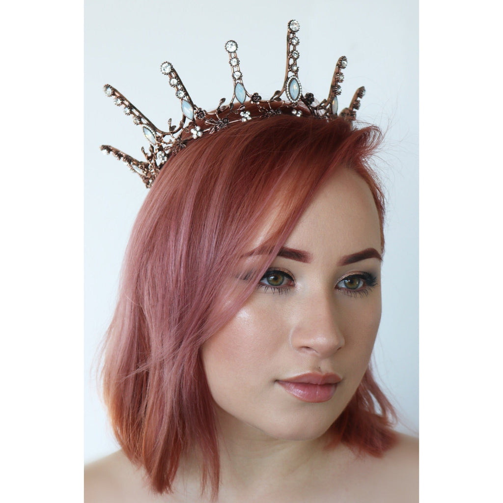 Aggressively Rosy Crown Tiara in Rose Gold and Opal | Royalty Crown Party or Bridal Hair Accessory by The Bullish Store