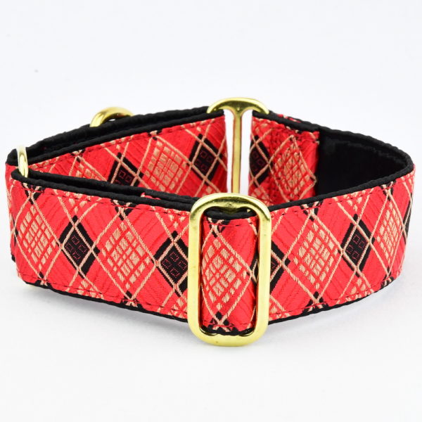 Red Argyle Martingale Dog Collar by 2 Hounds Design