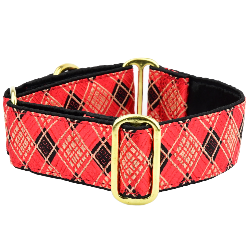 Red Argyle Martingale Dog Collar by 2 Hounds Design
