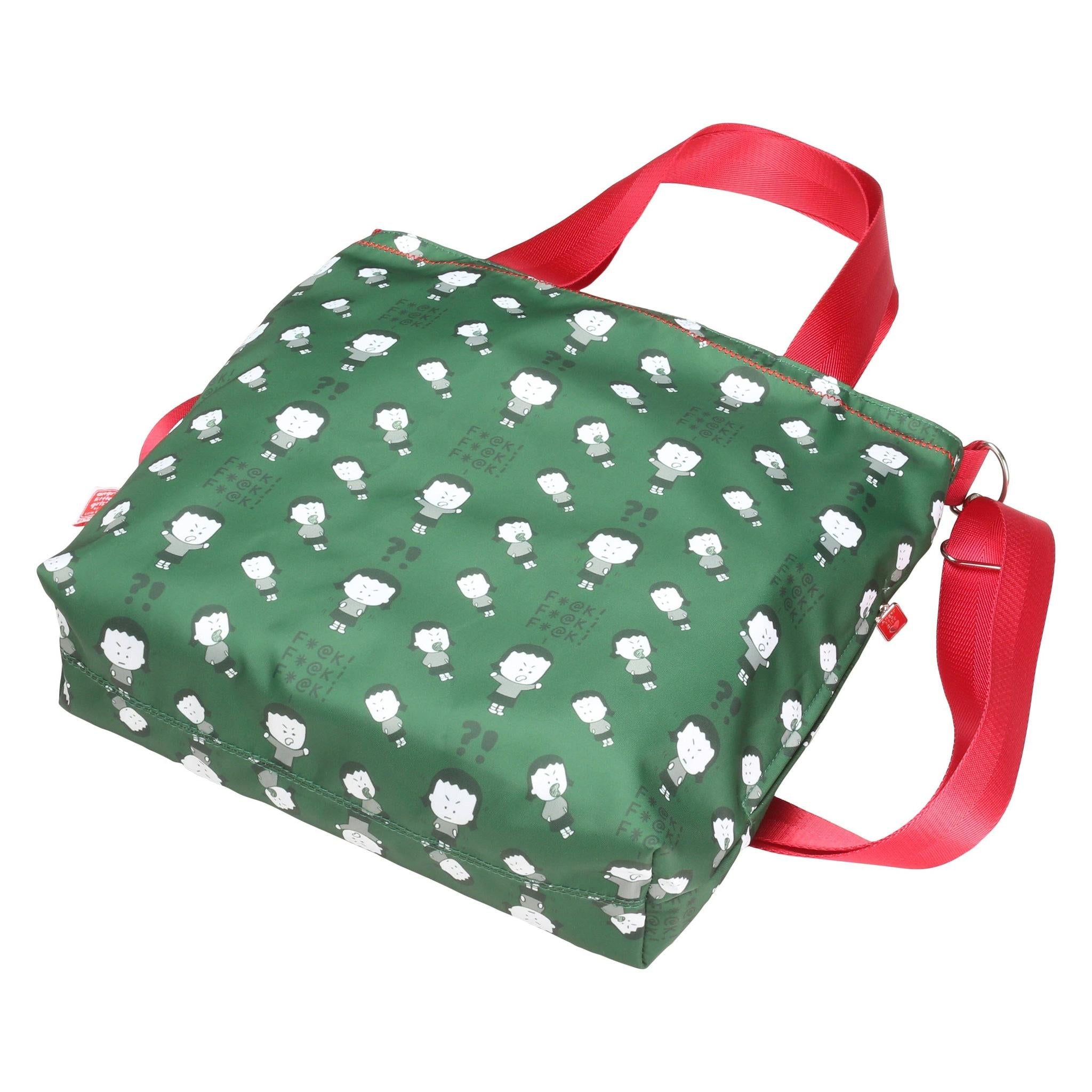 Army Green "Angry Little Girls F@*K F@*K F@*K" Pattern Tote Cross Body | Sling Handbag | 38" x 32" by The Bullish Store