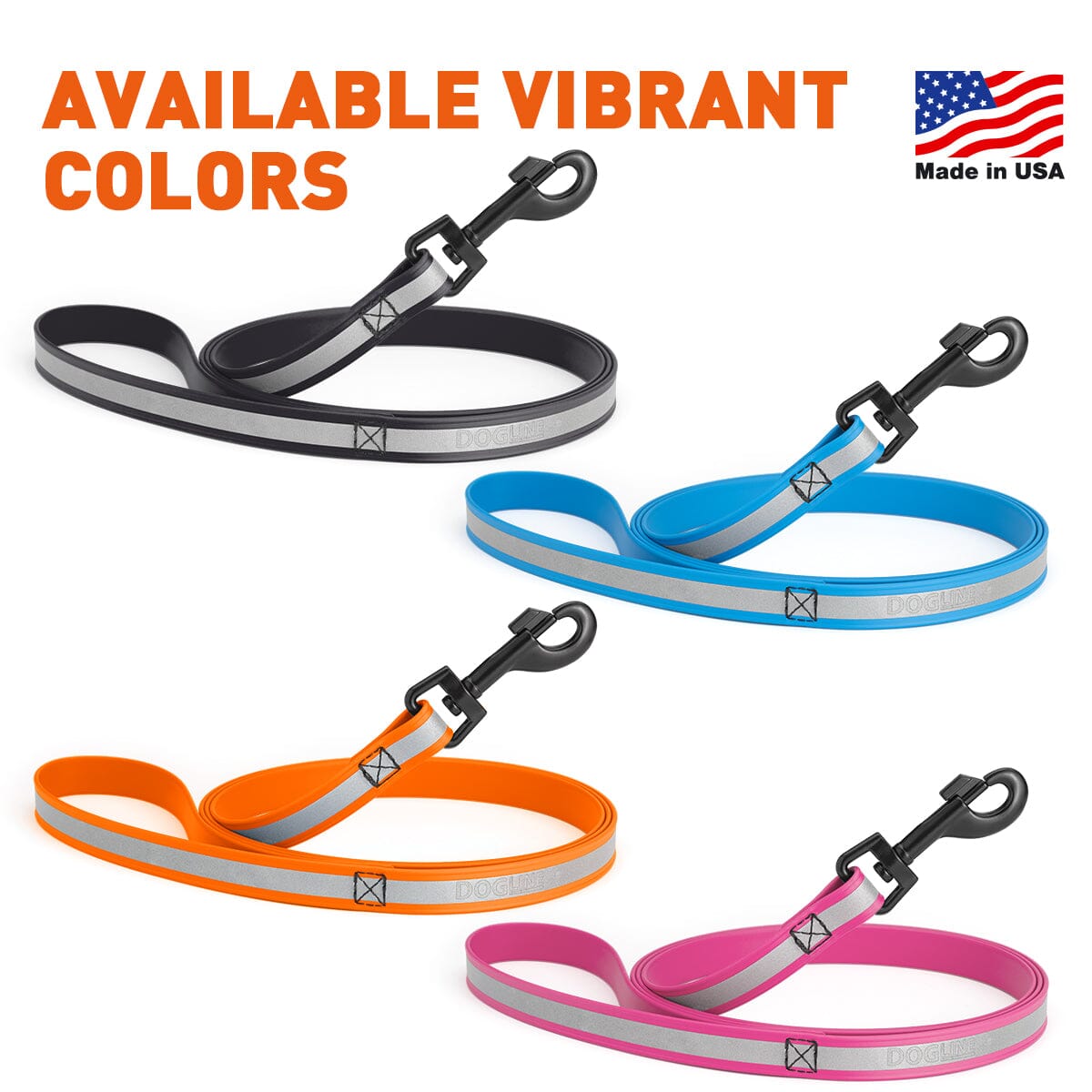 Reflective Biothane Dog Leash with Black Hardware by Dogline