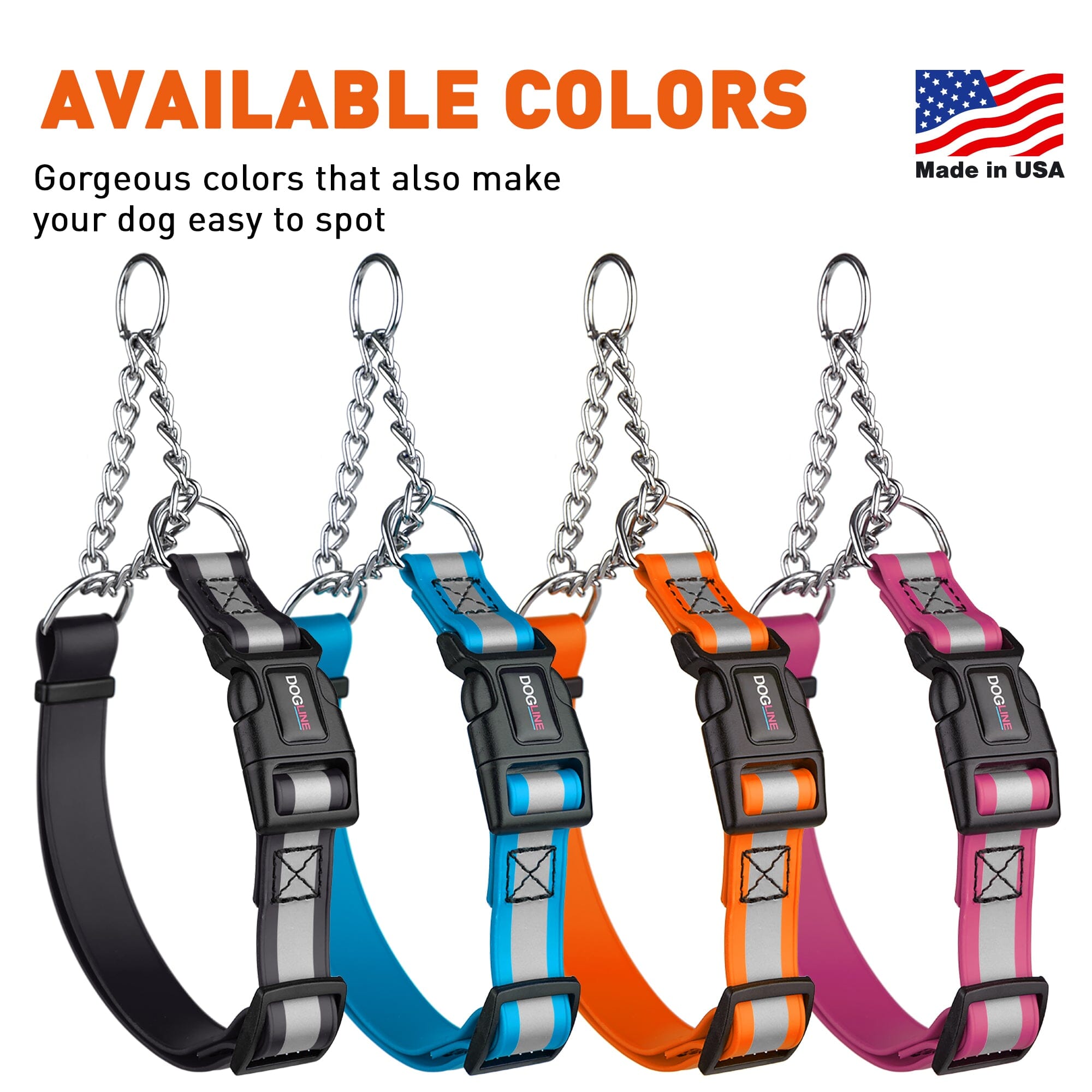 Reflective Biothane Martingale Collar with Quick Release Buckle by Dogline