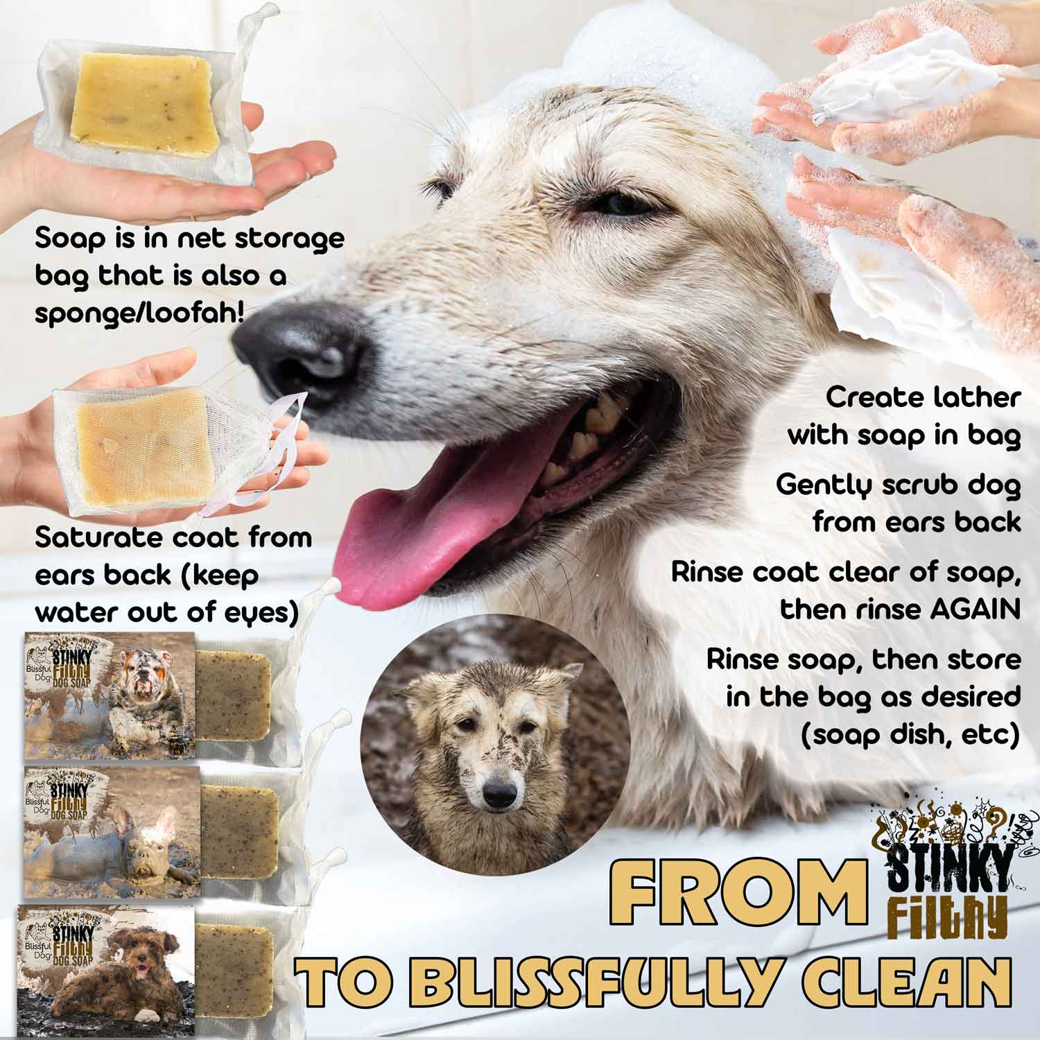 Stinky Filthy Dog Shampoo & Soap by The Blissful Dog