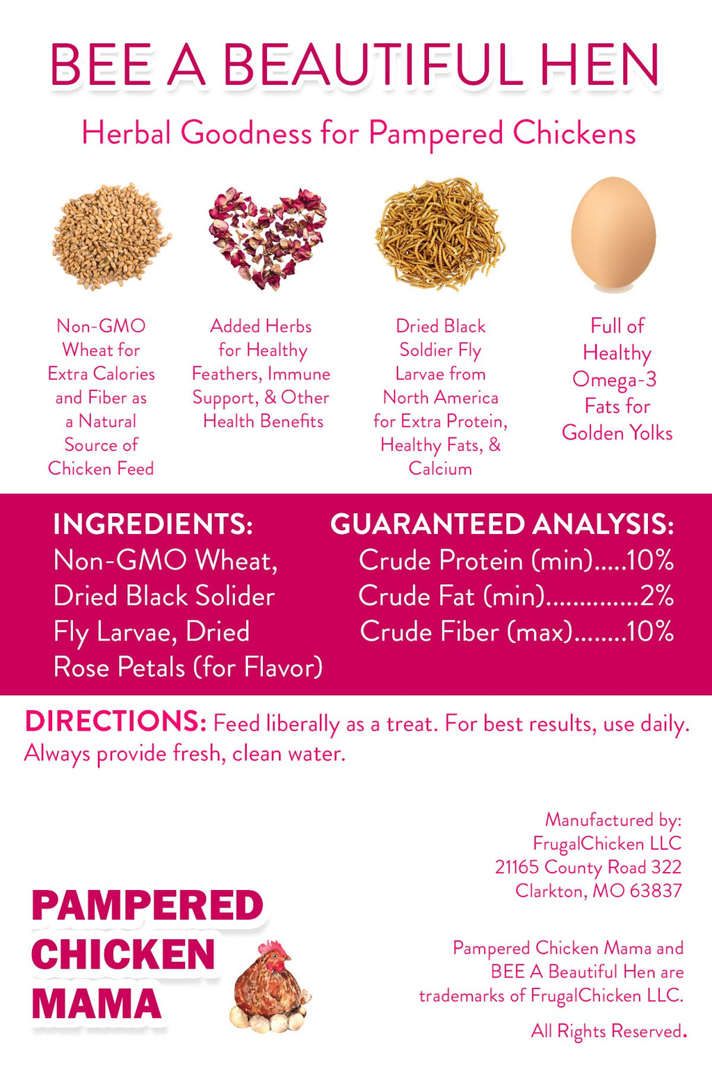 BEE A Beautiful Hen Herbal Treat With Mealworms, Wheat, & Rose Petals For Chickens by Dahlia Pets