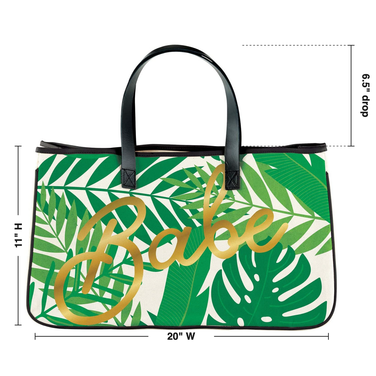 Babe Palm Leaves Large Rectangular Tote Bag | Genuine Leather Handles by The Bullish Store
