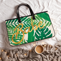 Babe Palm Leaves Large Rectangular Tote Bag | Genuine Leather Handles by The Bullish Store