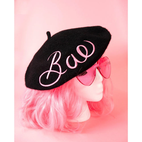 Bae Embroidered Beret in Black by The Bullish Store