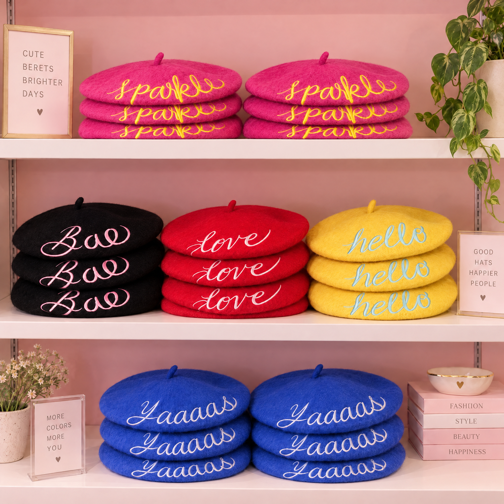 Yaaaas Embroidered Beret in Blue by The Bullish Store