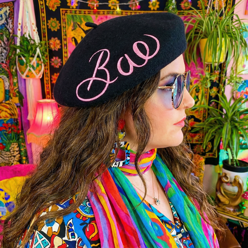Bae Embroidered Beret in Black by The Bullish Store
