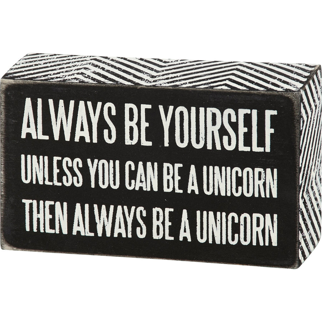 Be A Unicorn Inspo Box Sign | Classic Black and White Wall Desk Decor | 5" x 3" by The Bullish Store