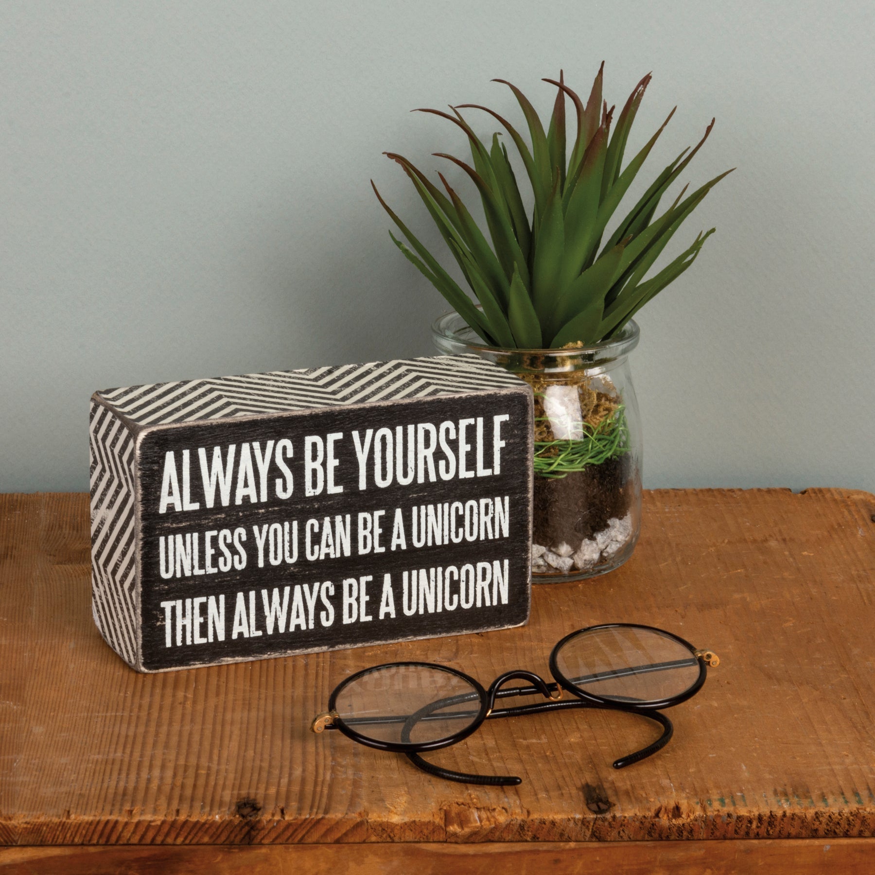 Be A Unicorn Inspo Box Sign | Classic Black and White Wall Desk Decor | 5" x 3" by The Bullish Store