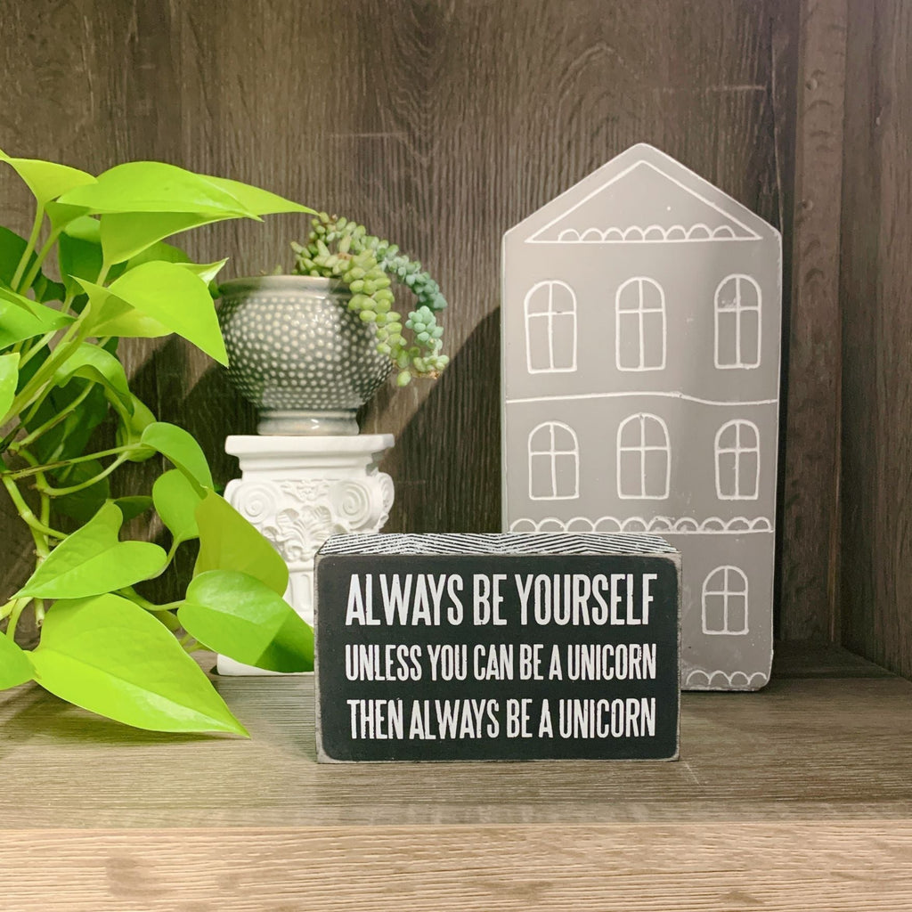 Be A Unicorn Inspo Box Sign | Classic Black and White Wall Desk Decor | 5" x 3" by The Bullish Store