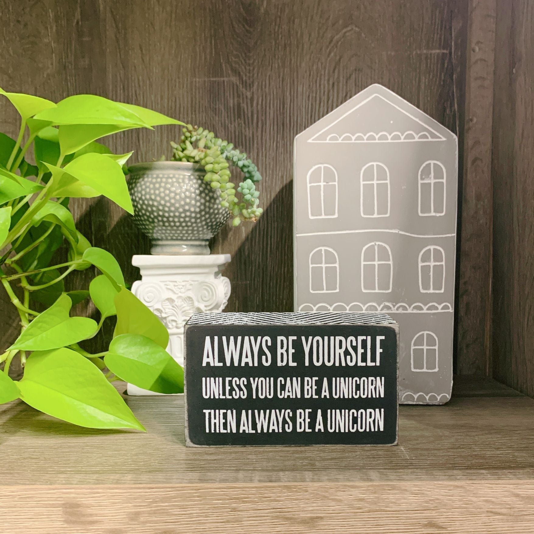 Be A Unicorn Inspo Box Sign | Classic Black and White Wall Desk Decor | 5" x 3" by The Bullish Store