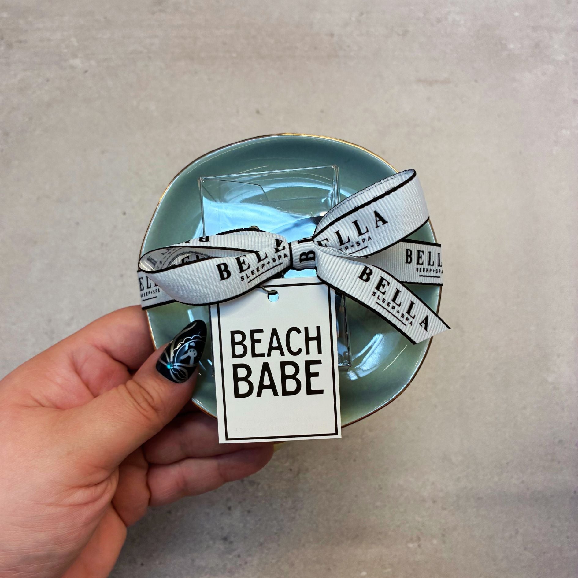 Beach Babe Sage Green Ceramic Tray with Makeup Sponge Gift Set | Cosmetic Giftable Beauty Tools Set by The Bullish Store