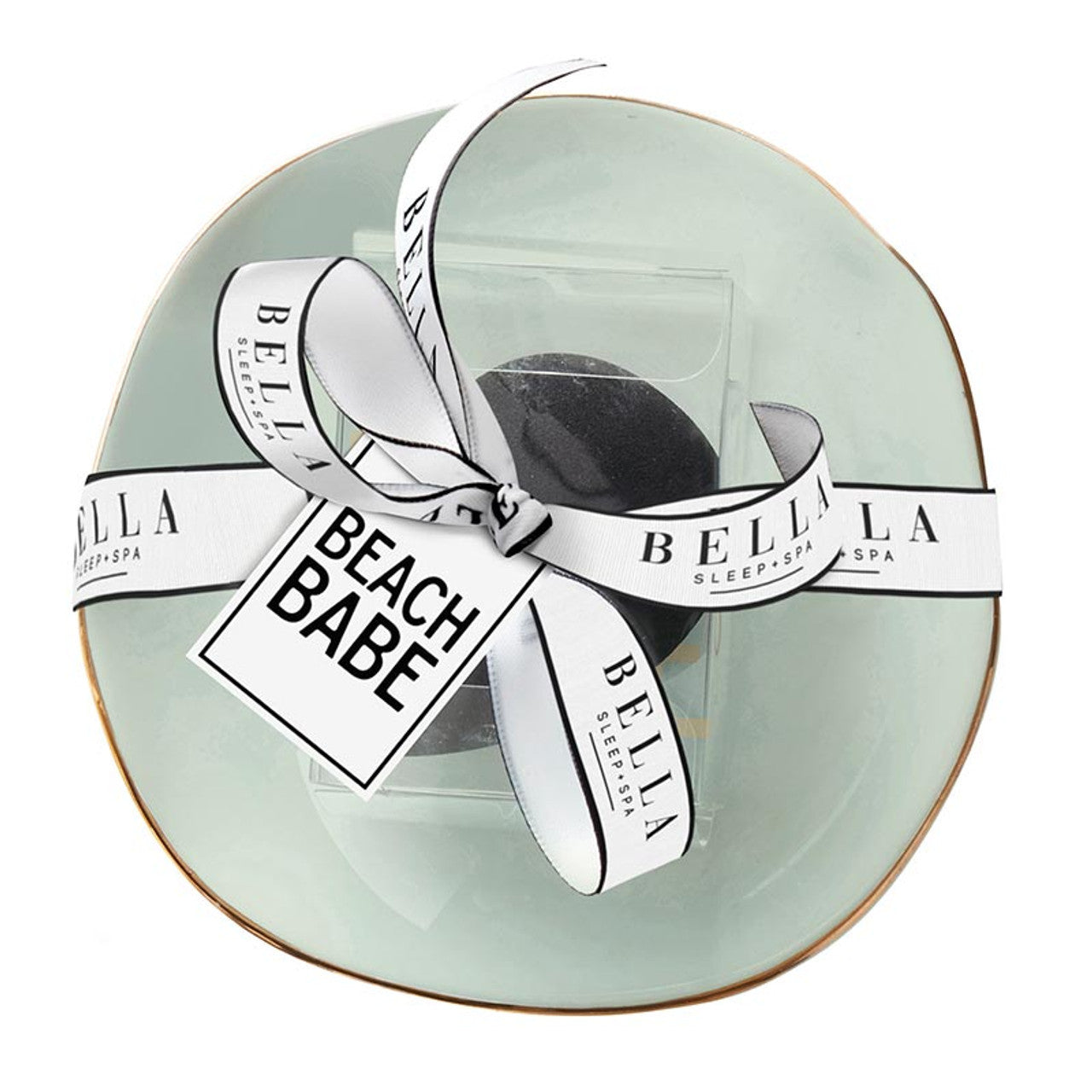 Beach Babe Sage Green Ceramic Tray with Makeup Sponge Gift Set | Cosmetic Giftable Beauty Tools Set by The Bullish Store