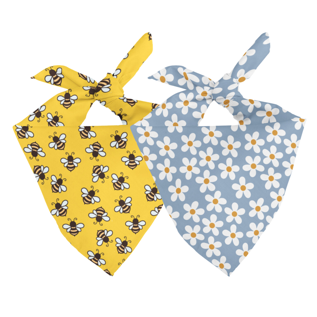 Bees & Daisy Reversible Dog Bandana & Matching Scrunchie Set by Dog Bandana Co.