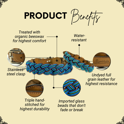 Blue Braided Sambboho dog collar by Sambboho