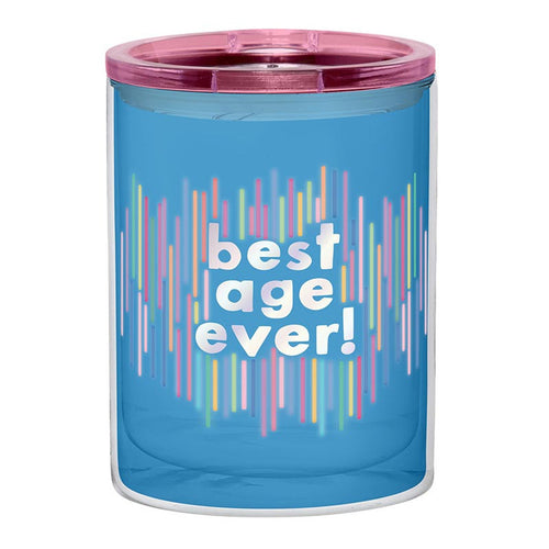 Best Age Ever Birthday Double-Wall Short Tumbler in Blue | Insulated Acrylic Travel Tumbler with Lid by The Bullish Store