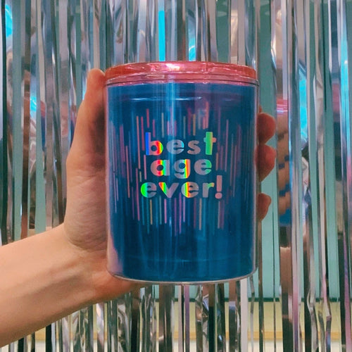 Best Age Ever Birthday Double-Wall Short Tumbler in Blue | Insulated Acrylic Travel Tumbler with Lid by The Bullish Store