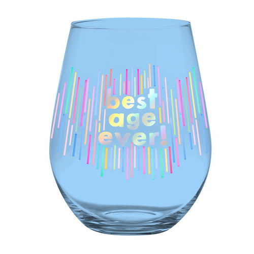 Best Age Ever Jumbo Stemless Wine Glass in Blue | 30 Oz. | Holds an Entire Bottle of Wine by The Bullish Store