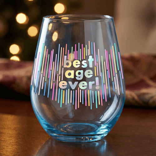 Best Age Ever Jumbo Stemless Wine Glass in Blue | 30 Oz. | Holds an Entire Bottle of Wine by The Bullish Store