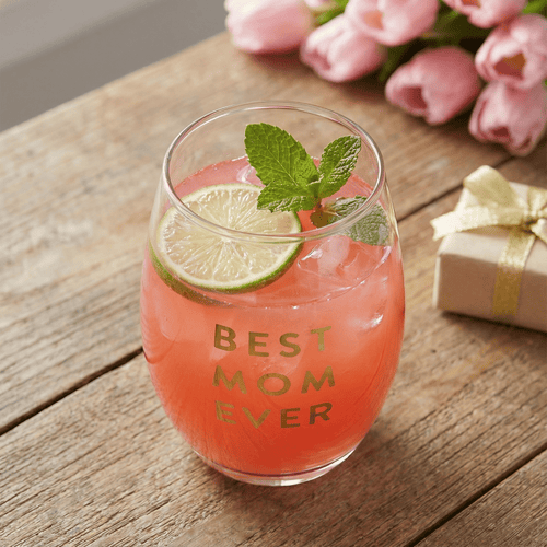 Best Mom Ever Stemless Wine Glass | Crystal Clear Drinkware Gift For Mother's Day | 17 oz by The Bullish Store