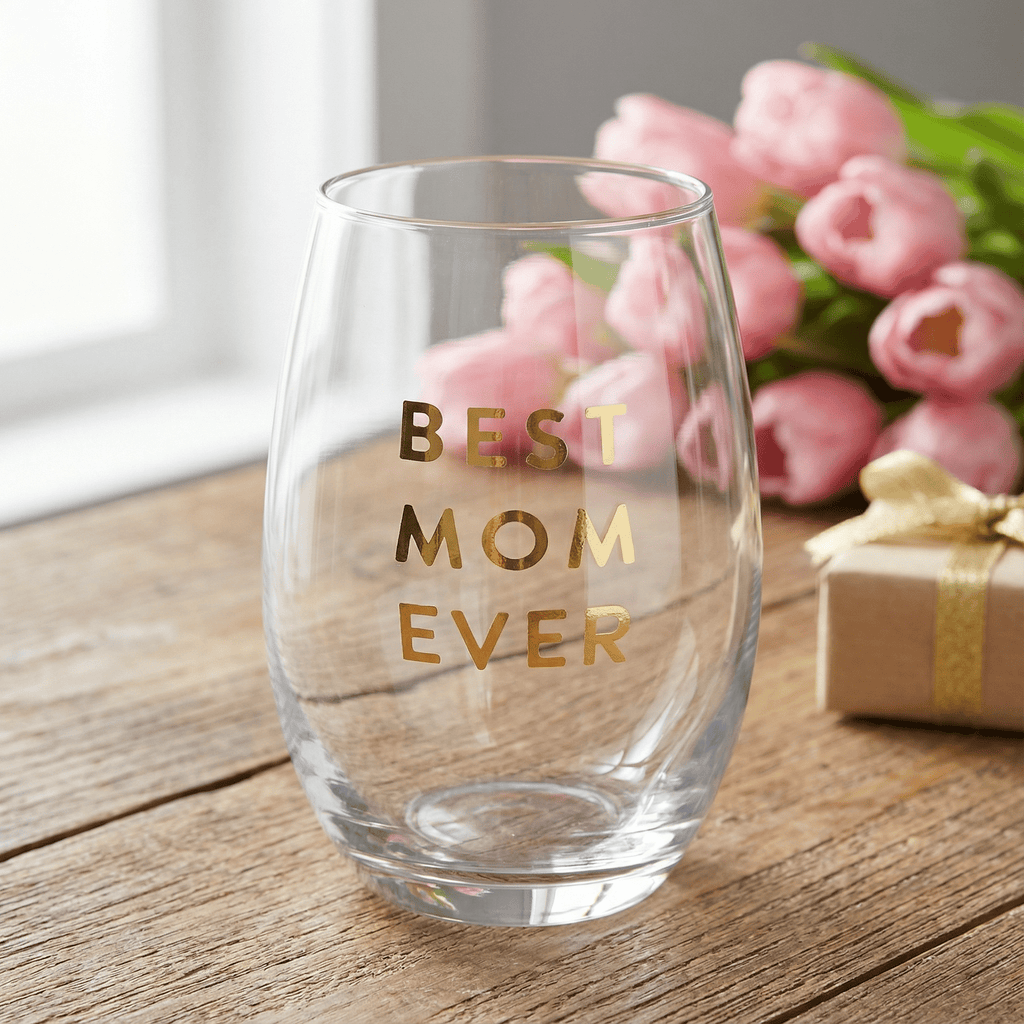 Best Mom Ever Stemless Wine Glass | Crystal Clear Drinkware Gift For Mother's Day | 17 oz by The Bullish Store