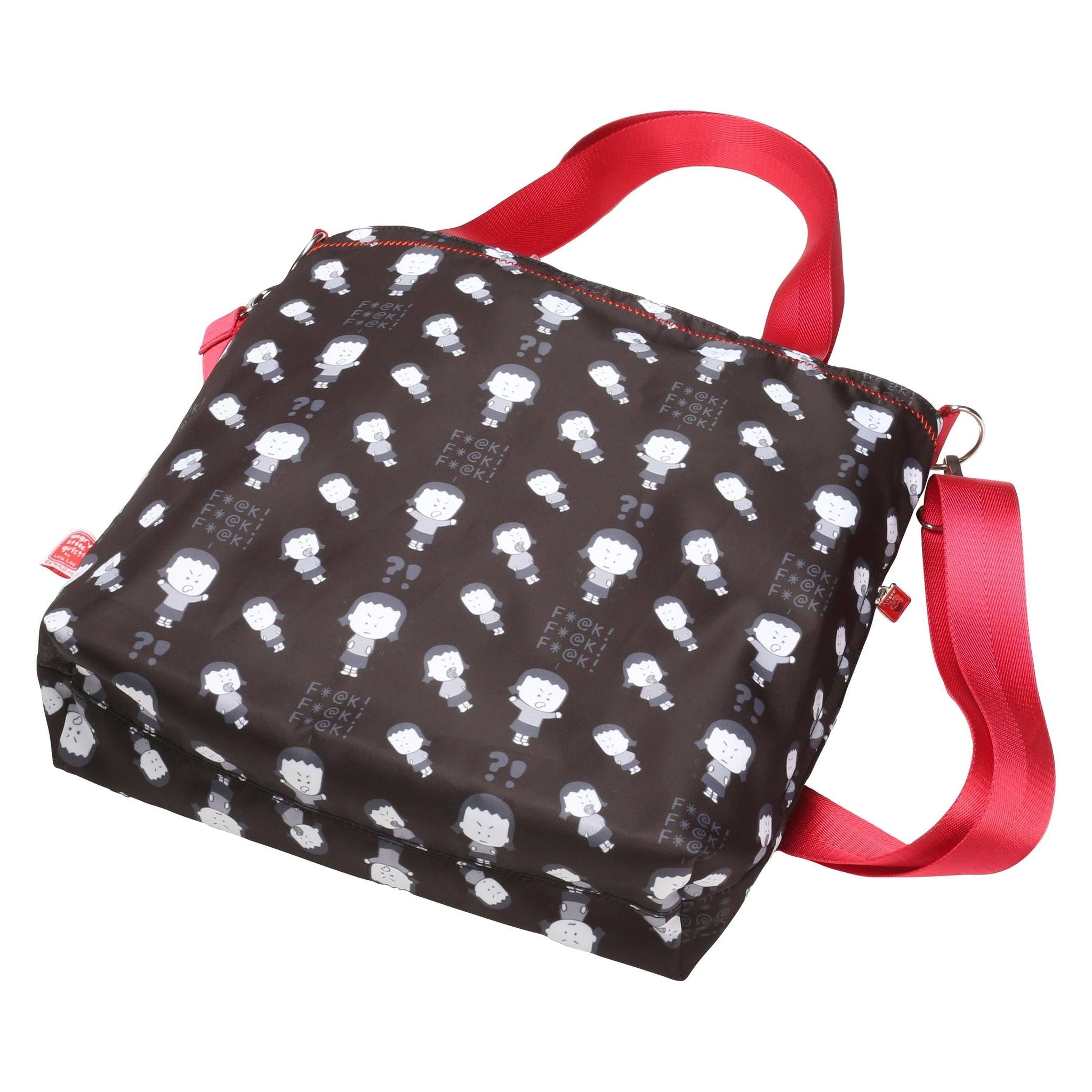 Black "Angry Little Girls F@*K F@*K F@*K" Pattern Tote Cross Body Bag | Sling Handbag | 38" x 32" by The Bullish Store