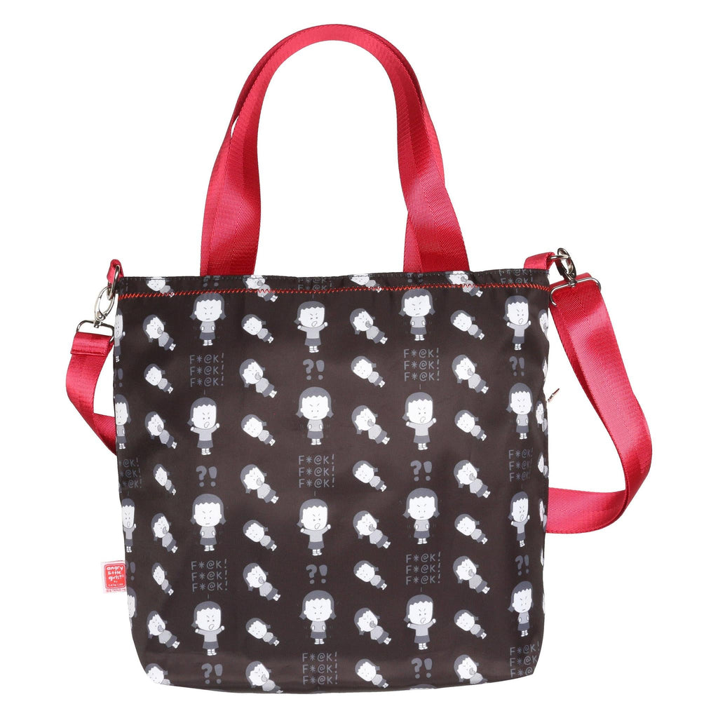 Black "Angry Little Girls F@*K F@*K F@*K" Pattern Tote Cross Body Bag | Sling Handbag | 38" x 32" by The Bullish Store