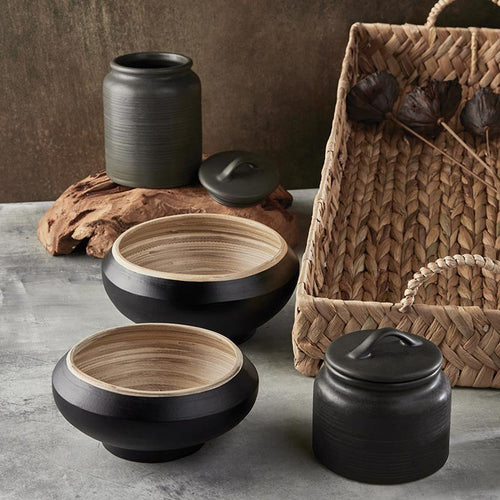 Black Bamboo Large Bowl | Serving Dish in Black/Tan | 8" x 3.5" by The Bullish Store