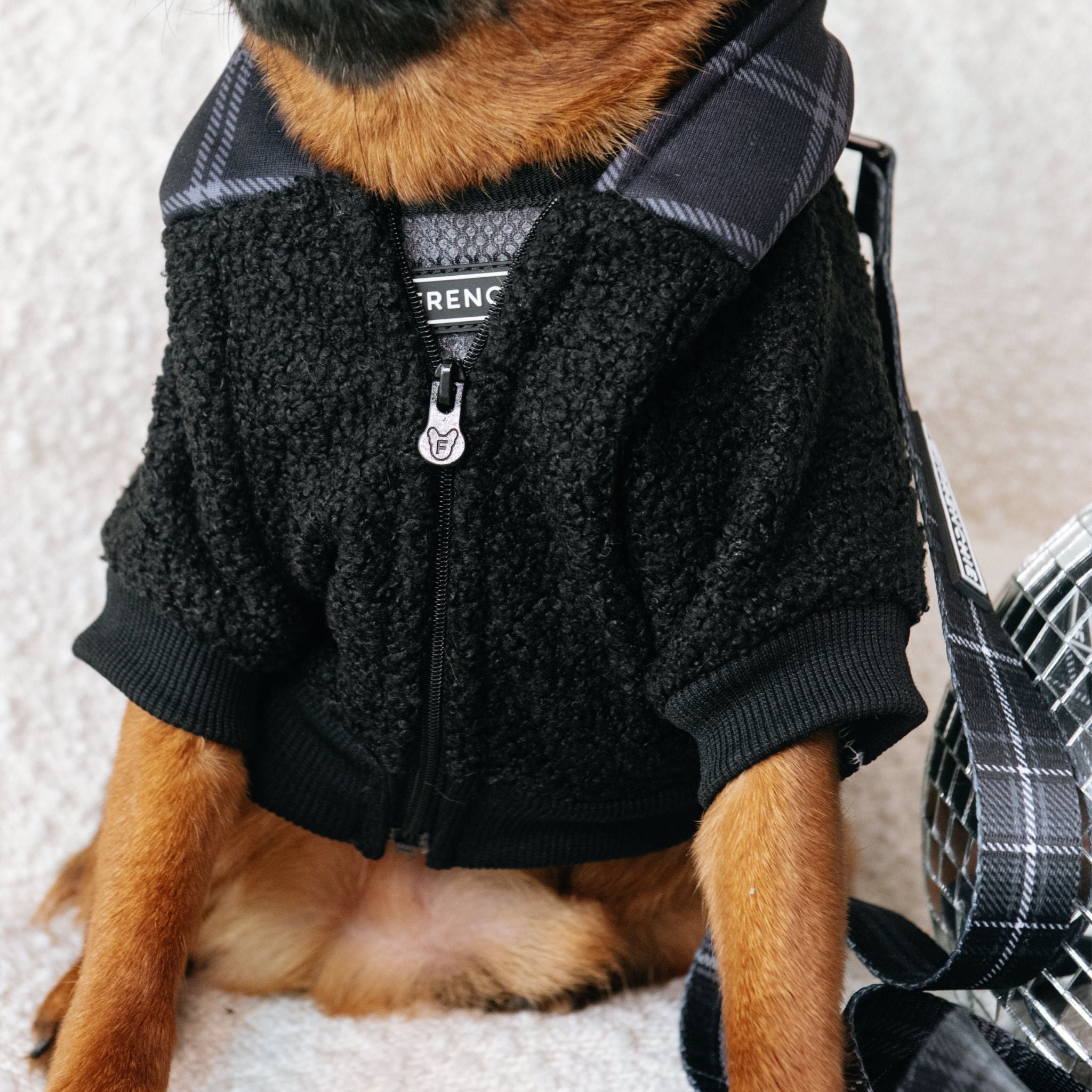 Frenchie Dog Hoodie - Black Plaid by Frenchie Bulldog