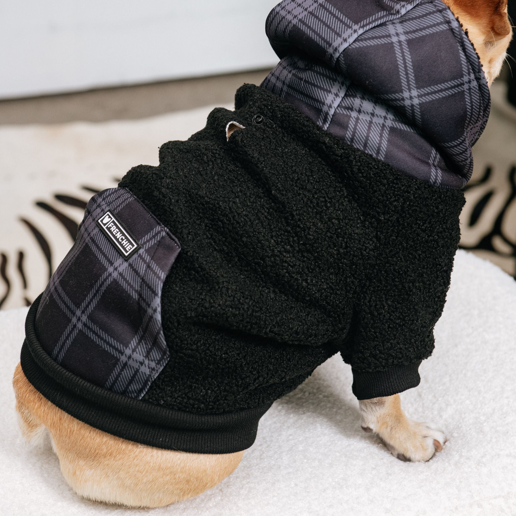 Frenchie Dog Hoodie - Black Plaid by Frenchie Bulldog