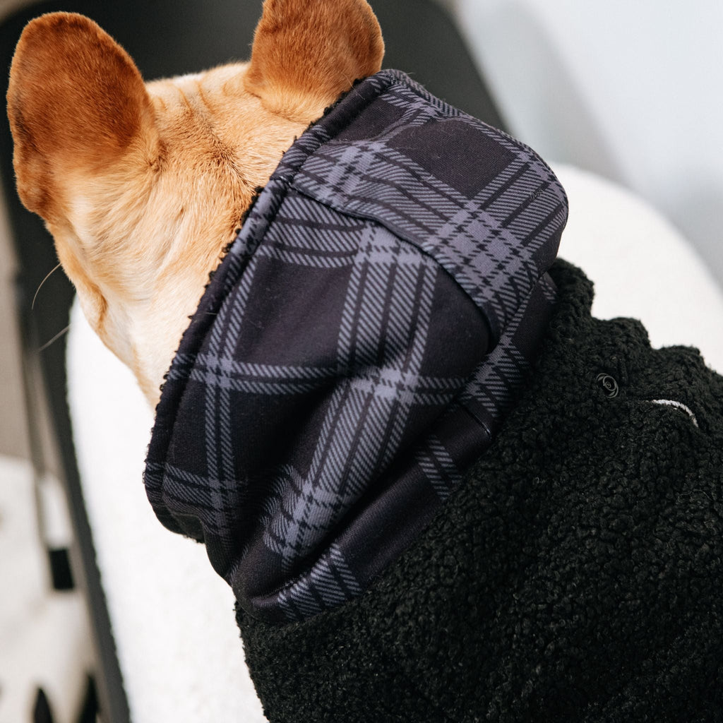 Frenchie Dog Hoodie - Black Plaid by Frenchie Bulldog