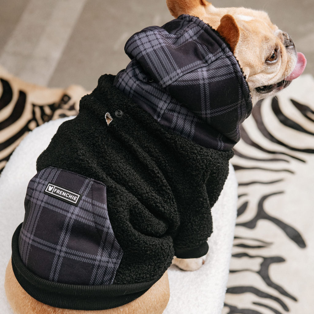 Frenchie Dog Hoodie - Black Plaid by Frenchie Bulldog