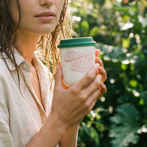 Bloom Baby Ceramic To Go Mug | Holds 16 oz. | Eco Mug with Silicone Lid and Sleeve by The Bullish Store
