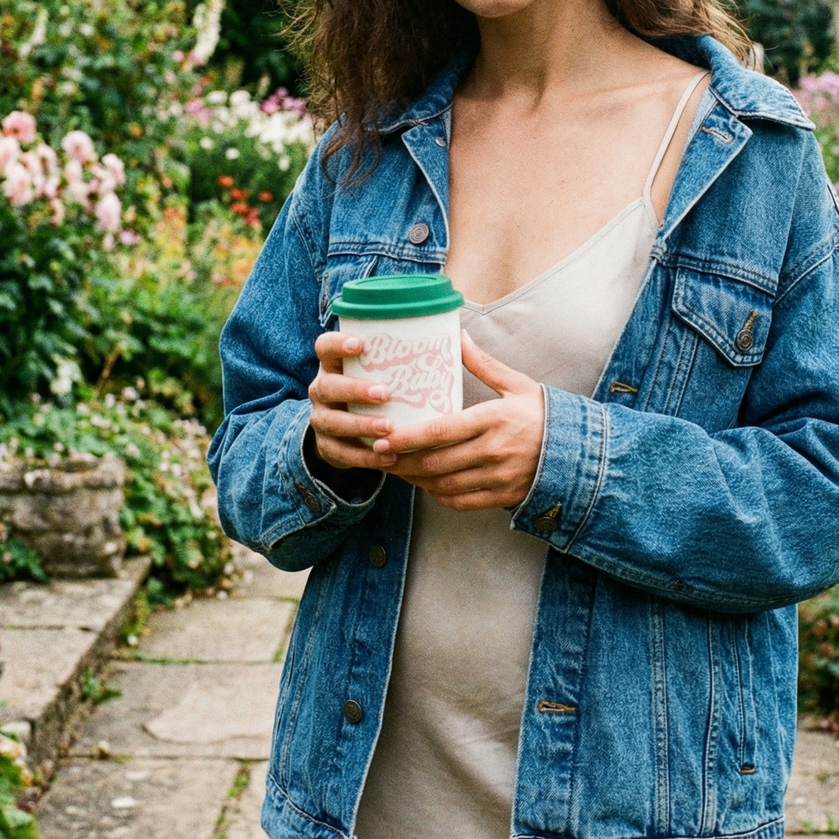 Bloom Baby Ceramic To Go Mug | Holds 16 oz. | Eco Mug with Silicone Lid and Sleeve by The Bullish Store