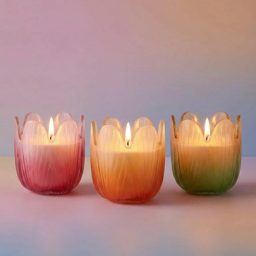 Blossom Candle Collection – Colorful Glass Flower Candles in Multiple Scents & Sizes by The Bullish Store