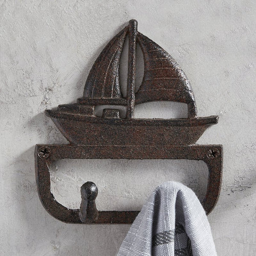 Boat Cast Iron Brown Hook | Coastal Themed Decorative Wall Hook | 5.5" x 5"H by The Bullish Store