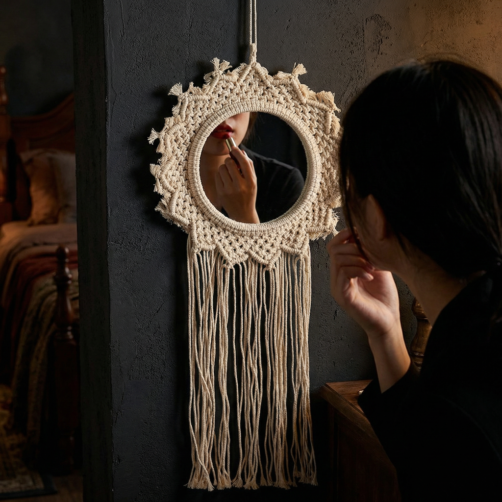 Bohemian Style Hanging Mirror | Wall Hanging Macrame Decor | 12.2" x 25.2" by The Bullish Store